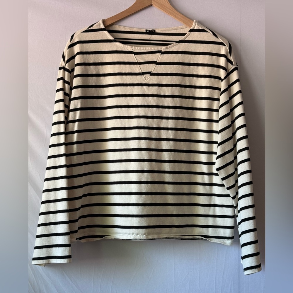 Monrow Stripe Boat Neck Long Sleeve